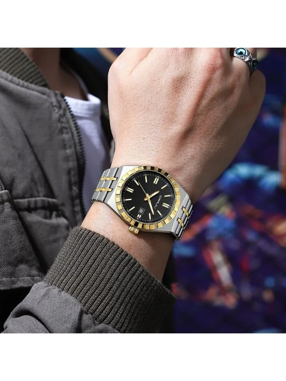 Men's Silver Gold Black Luxury Luminous Analog Quartz Fashion Casual Wrist Watch